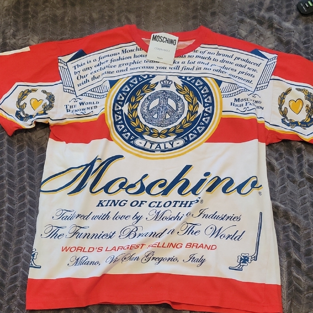 Moschino Budweiser Couture Red and White Graphic Tee